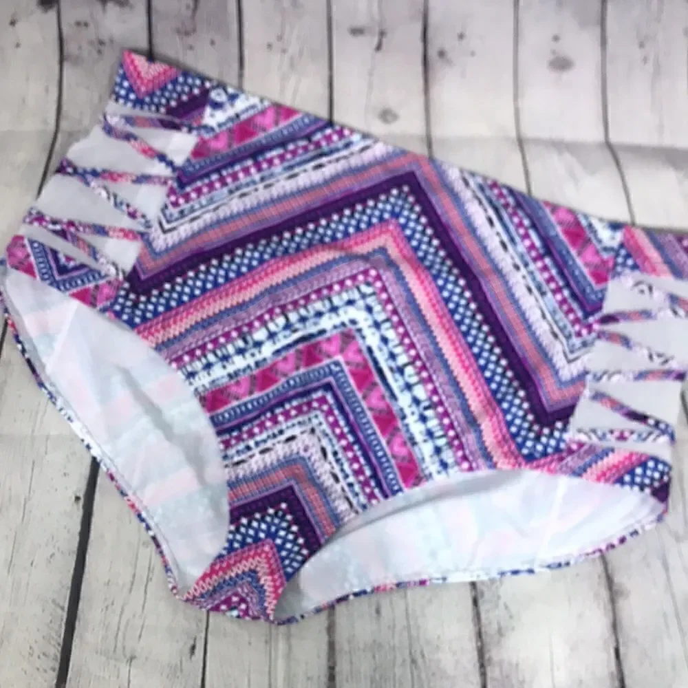 Torrid Pink MULTICOLOR CHEVRON PUSH-UP Mesh inset BIKINI BOTTOMS ONLY sz 4